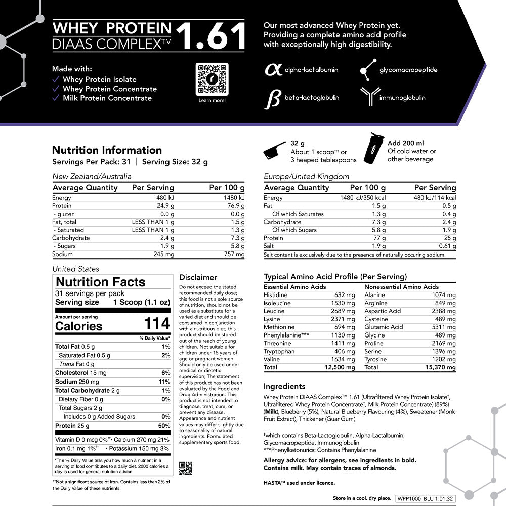 Whey Protein DIAAS Complex 1.61 - 1kg Bag / Blueberry