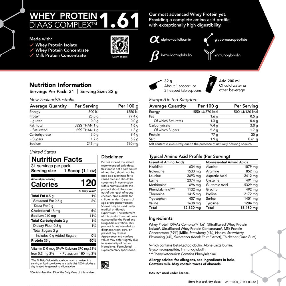 Whey Protein DIAAS Complex 1.61 - 1kg Bag / Strawberry