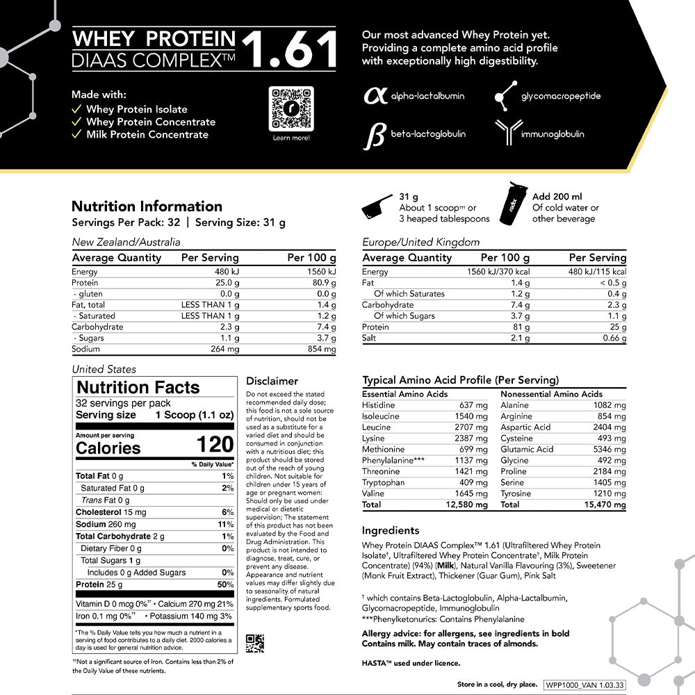 Whey Protein DIAAS Complex 1.61 - Vanilla / 1kg Bag